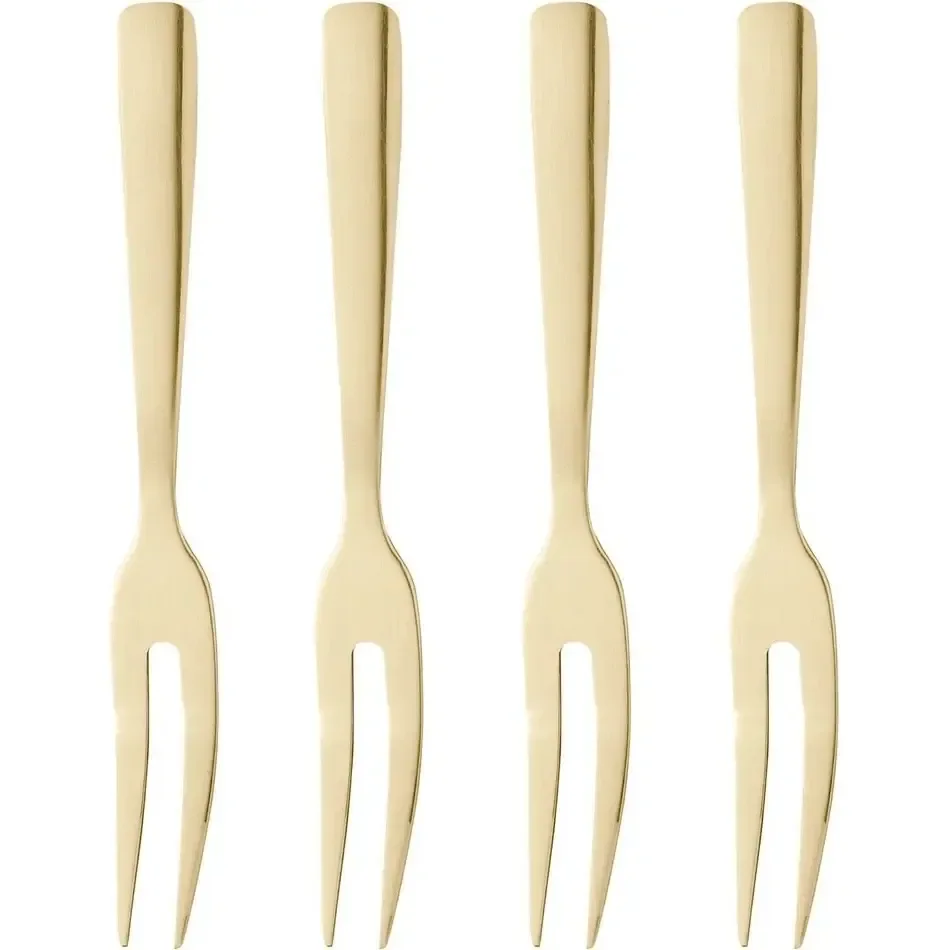 Jogo 4 Garfos De Aço Inox Para Aperitivo Dourado