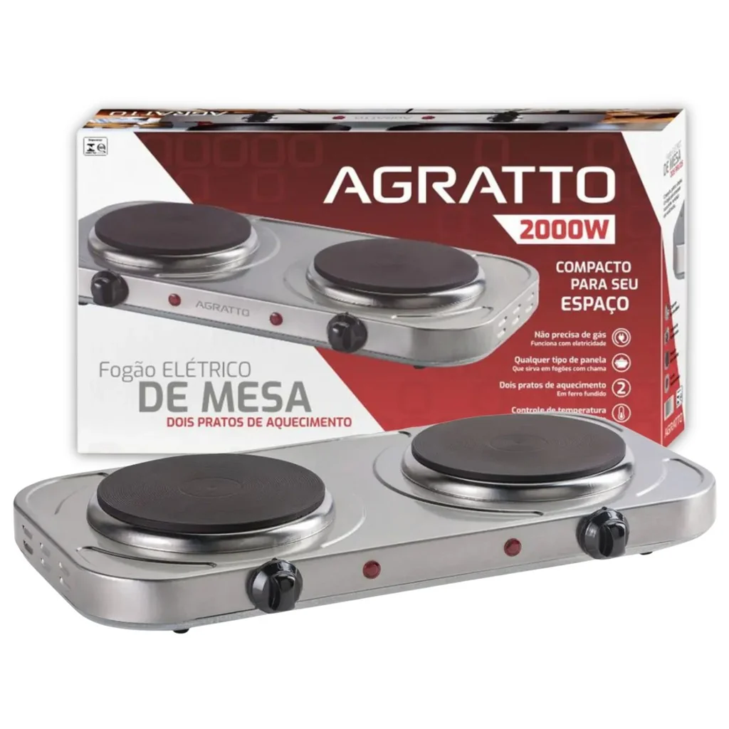 FOGAO ELETRICO DE MESA FM-01 2000W 2 BOCAS AGRATTO