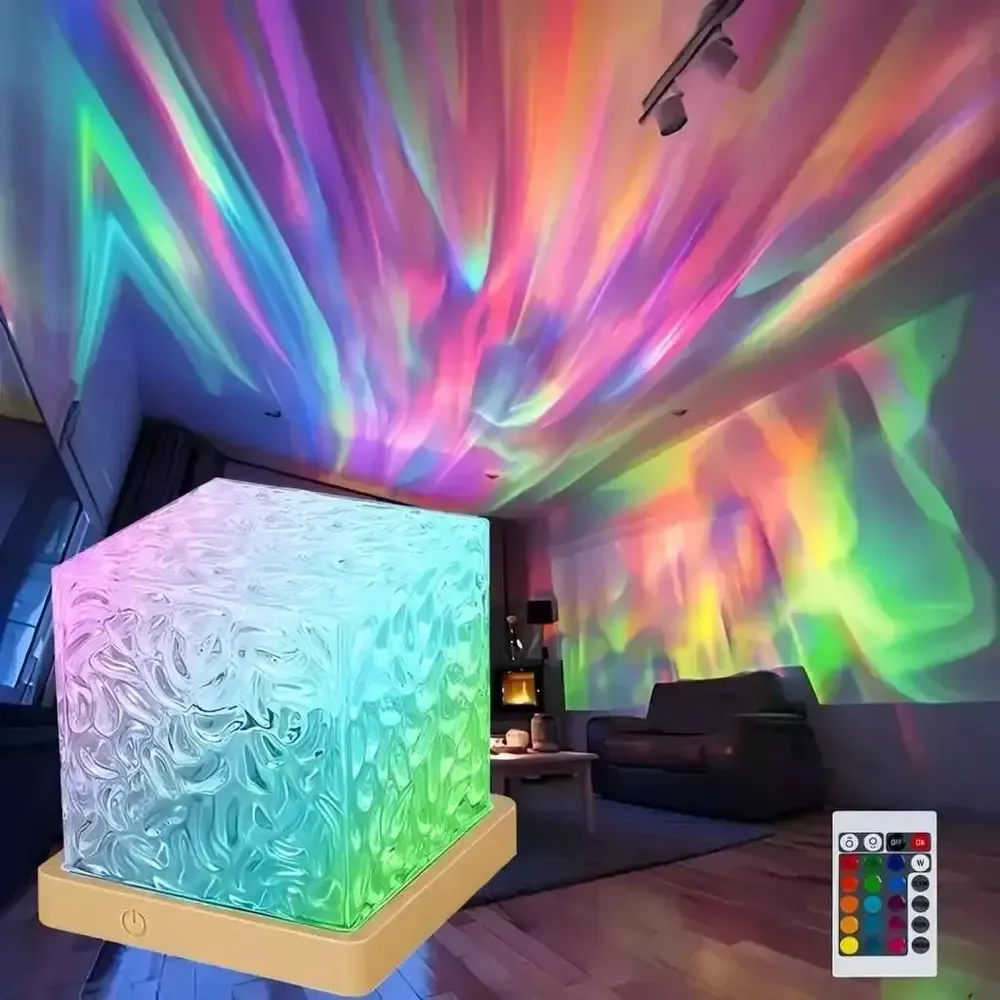 Luminaria Projetor Noturno Cubo Onda Do Mar Quarto Sala Mesa Branco Azul-celeste 127/220v