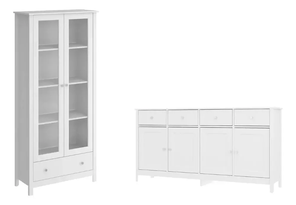 Cristaleira + Aparador Buffet Ditália E-954 + R-626 Branco Branco