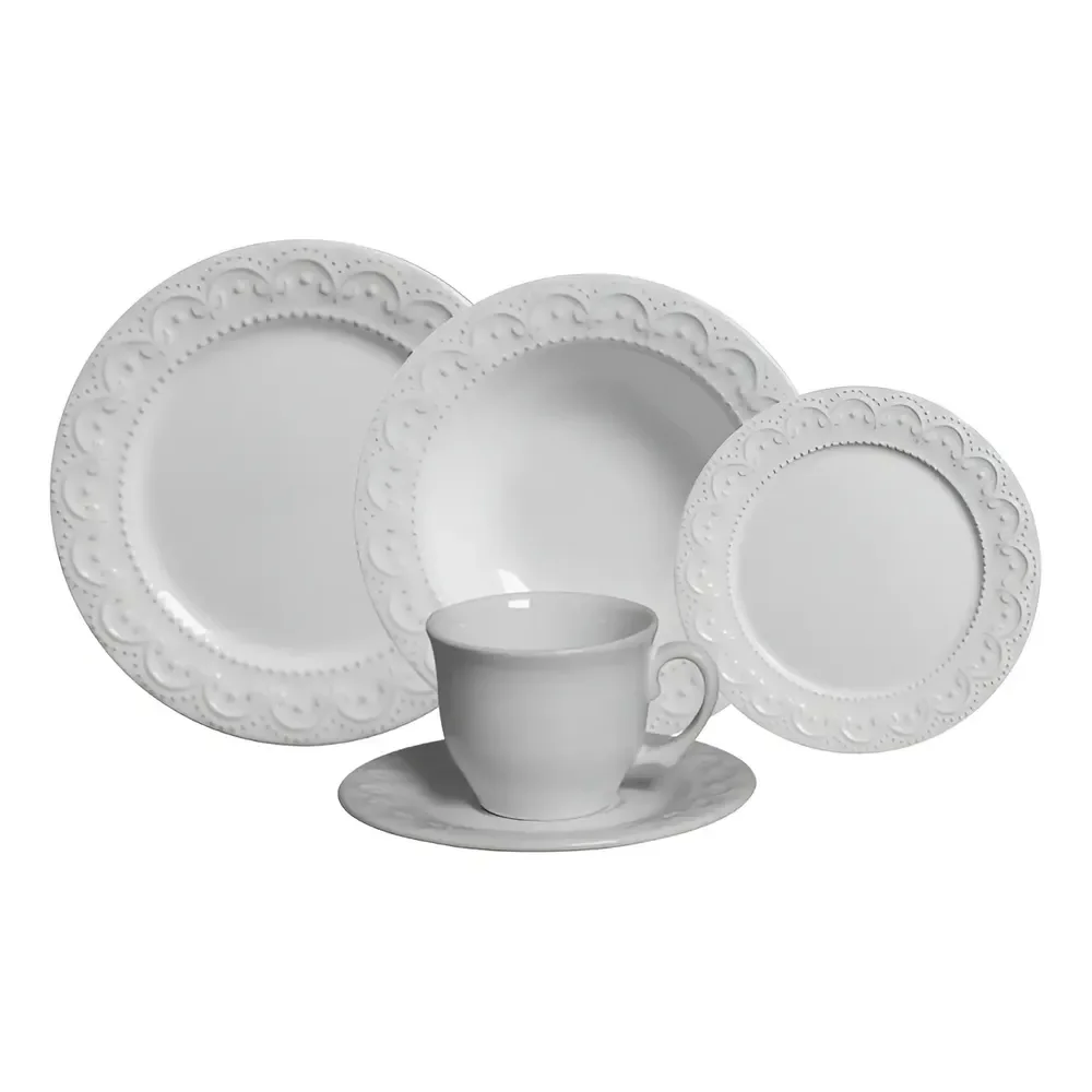 Aparelho de Jantar 20 peças Branco Princess de Cerâmica Scalla Cerâmica