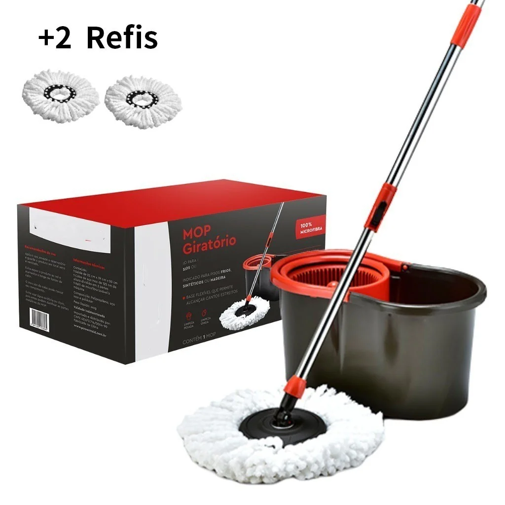 haosin mop giratorio Esfregão Giratório 360° com Balde Centrífuga - 2 Refis Microfibra, Limpeza Rápida e Sem Esforço