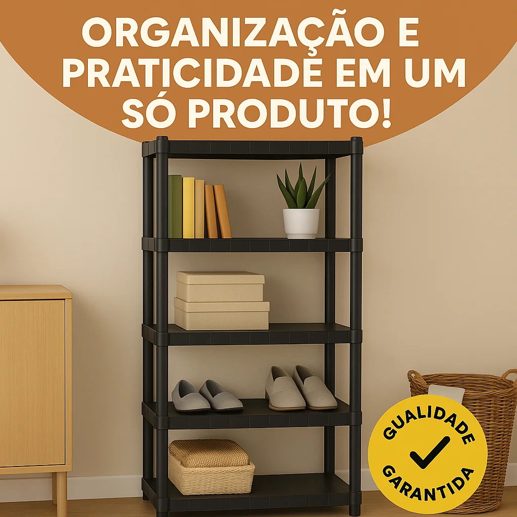 Estante com 5 Prateleira Organizadora de Plástico Modular Multiuso para Cozinha e Quarto Sapateira