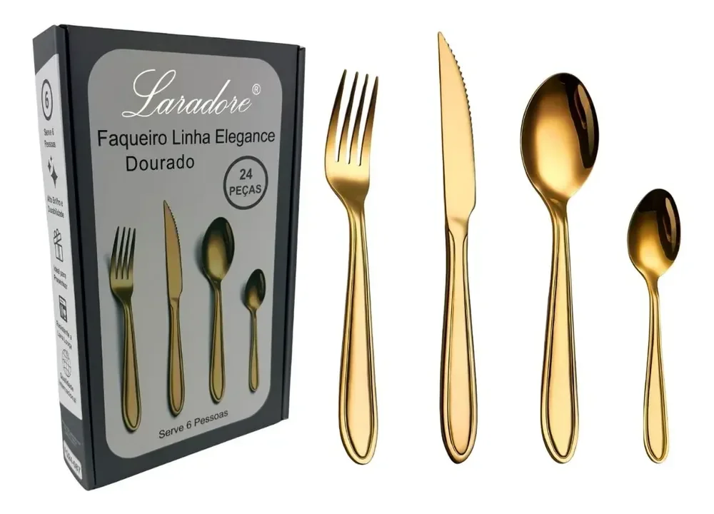 Faqueiro Em Aço Inox - Laradore Elegance Dourado (24 Peças) Dourado