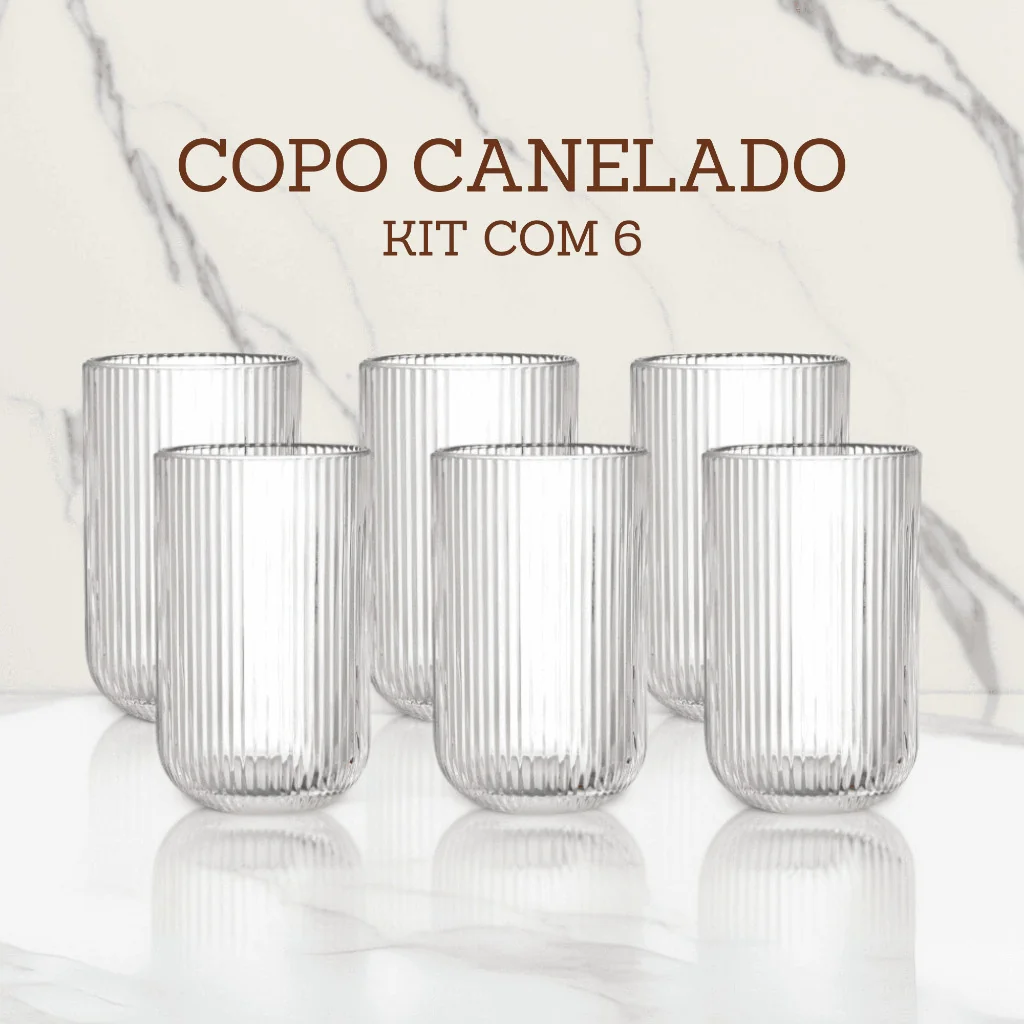 Jogo De Copos 6 Peças De Vidro Cameratta Canelado 420ml Suco Agua