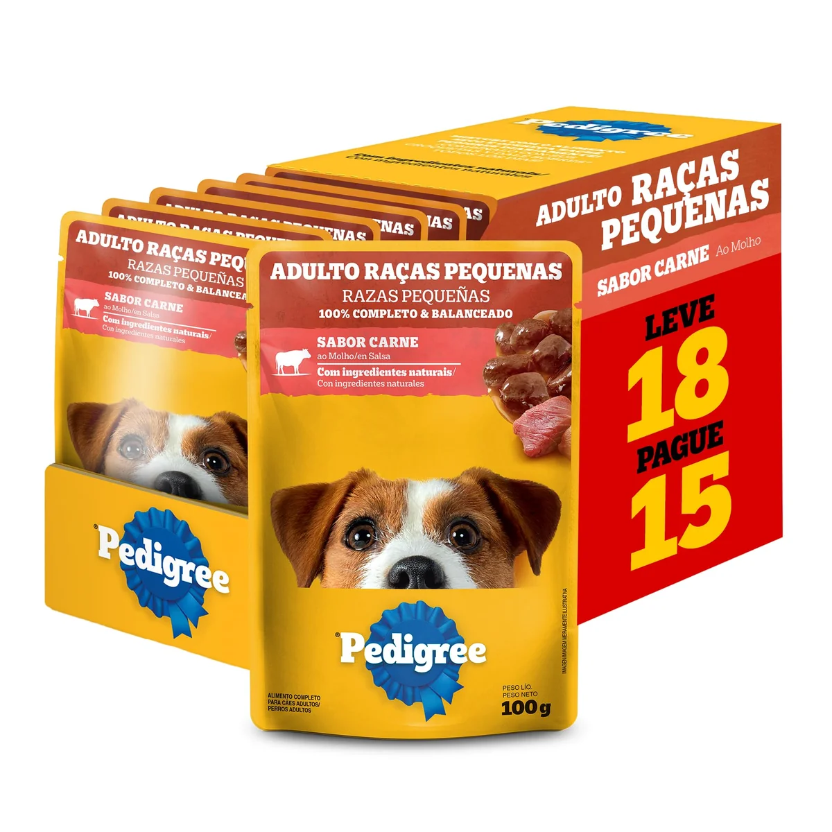 Pack Ração Úmida Pedigree Sachê Carne ao Molho para Cães Adultos de Raças Pequenas - Leve 18 Pague 15