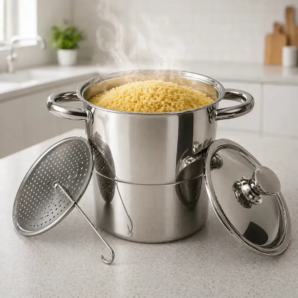 Cuscuzeira Nordestina Inox 2,5l 16cm P/ Indução E Gás Inox