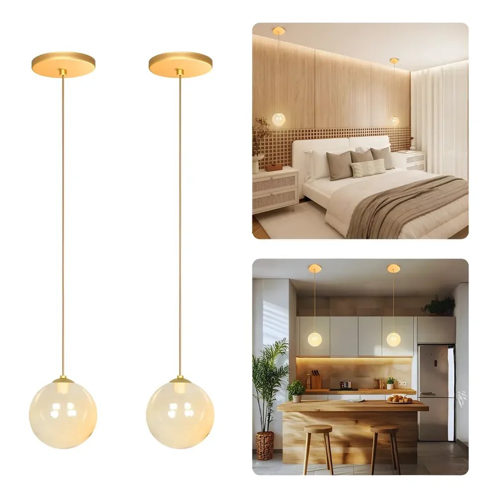 2 Luminarias De Teto Sala Lustre Pendente Quarto Jabuticaba Bivolt Dourado - Âmbar
