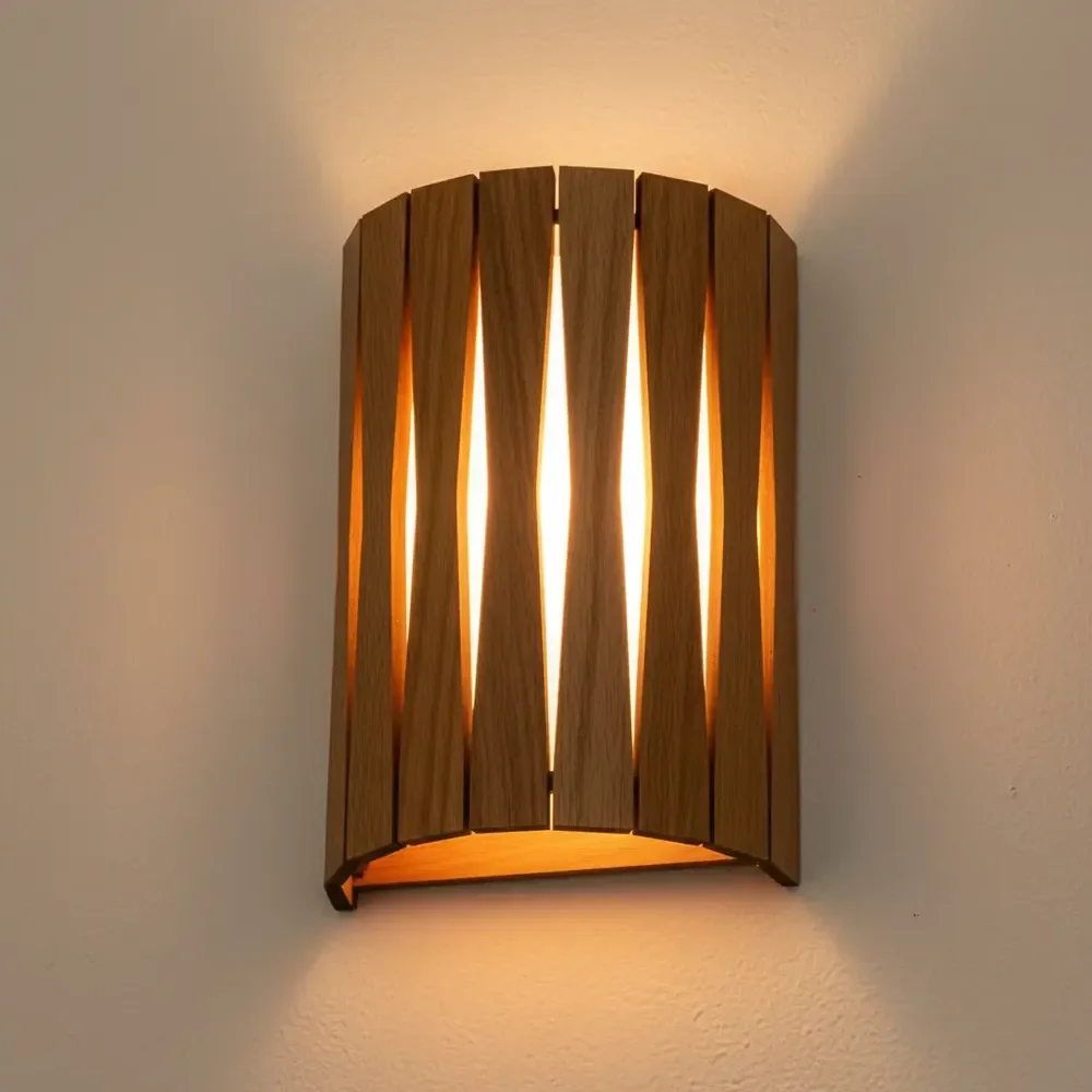 Arandela Luminária De Parede Interna Decorativa Madeira 110v/220v Freijó