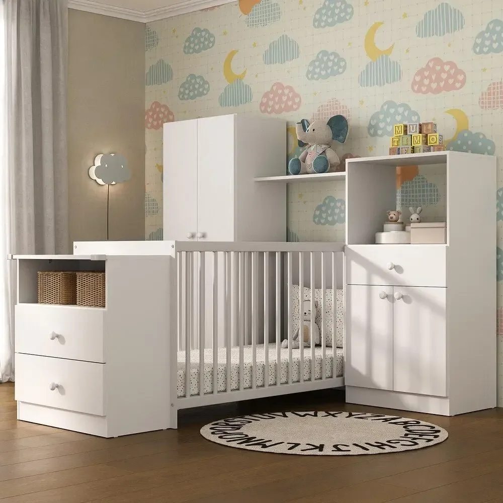 Quarto De Bebê C/ Berço E Colchão Olívia Multimóveis Branco Branco