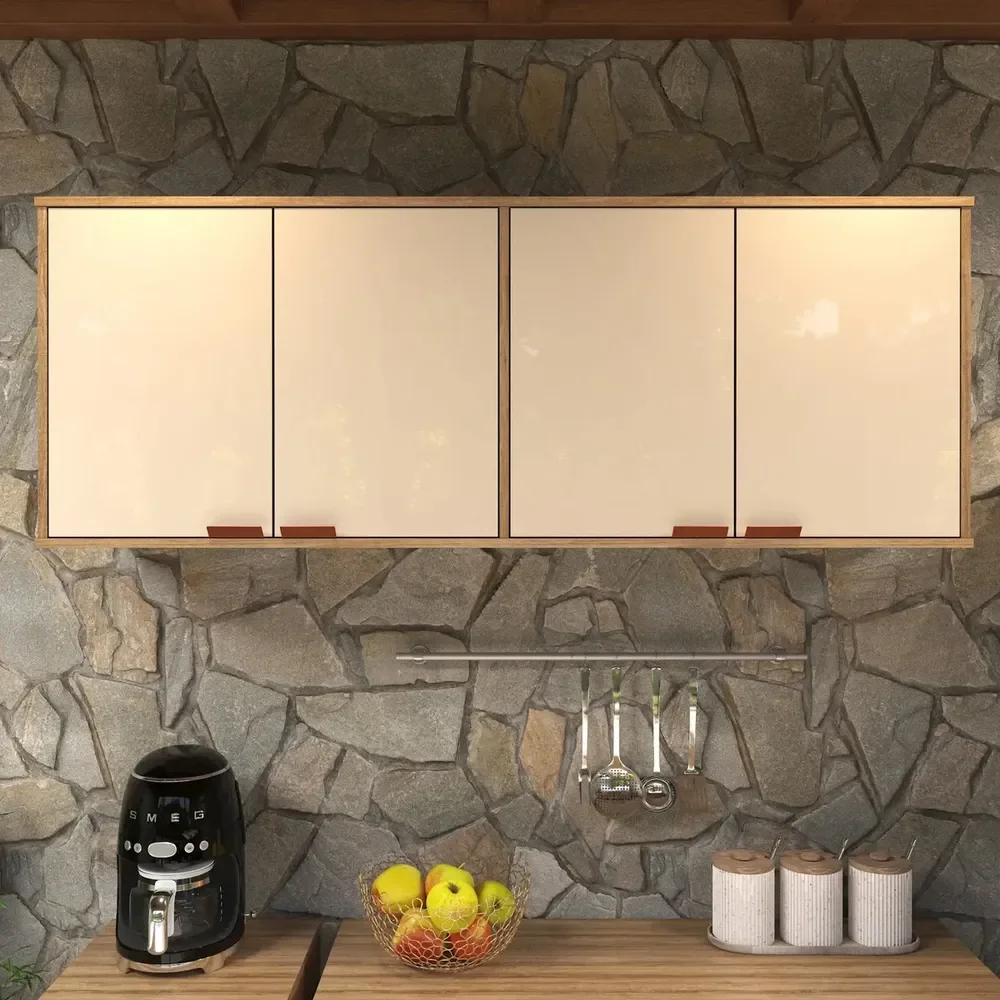 Armário De Parede Cozinha 4 Portas Com Design Moderno Cor Off White