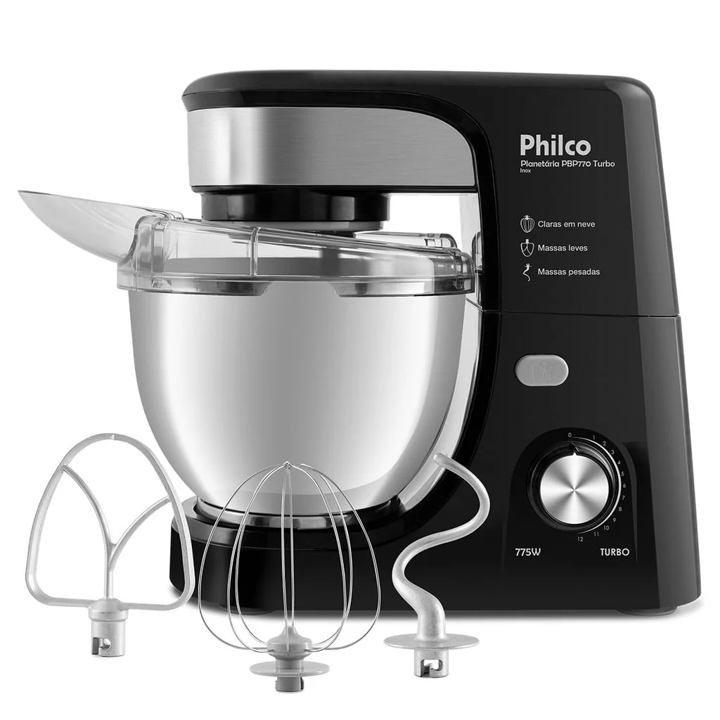 Batedeira Planetária Philco 775W 3 Batedores Preta PBP770PI