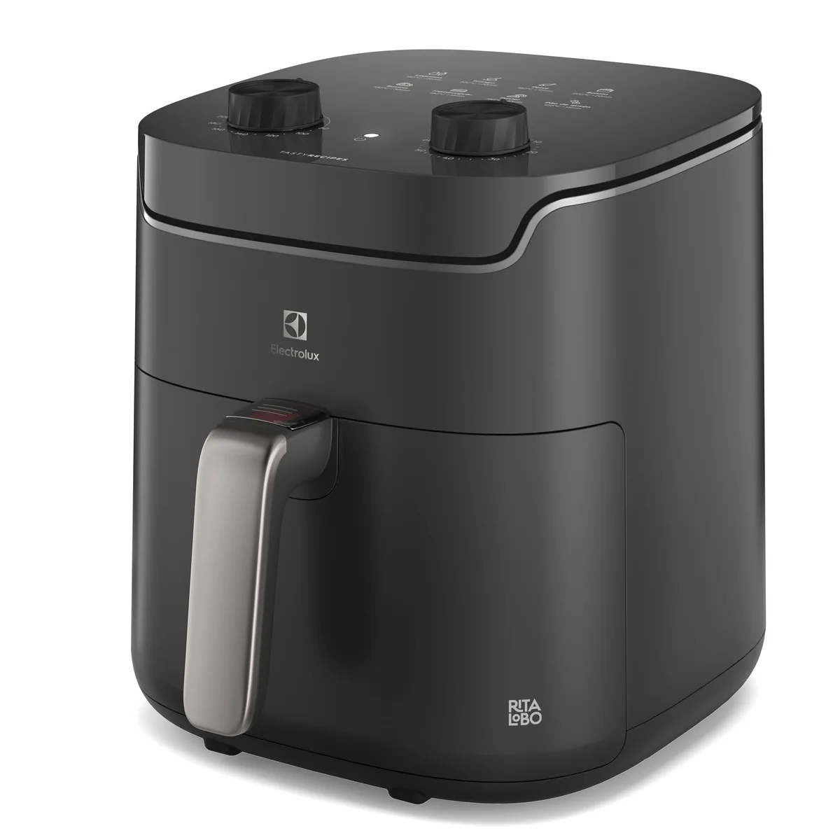 Electrolux Air fryer Fritadeira Elétrica sem oleo Rita Lobo 5,8L 8 receitas pré-sugeridas timer 60 minutos desligamento automático cesto removivel dupla camada antiaderente 1400W EAF40 127v Cinza