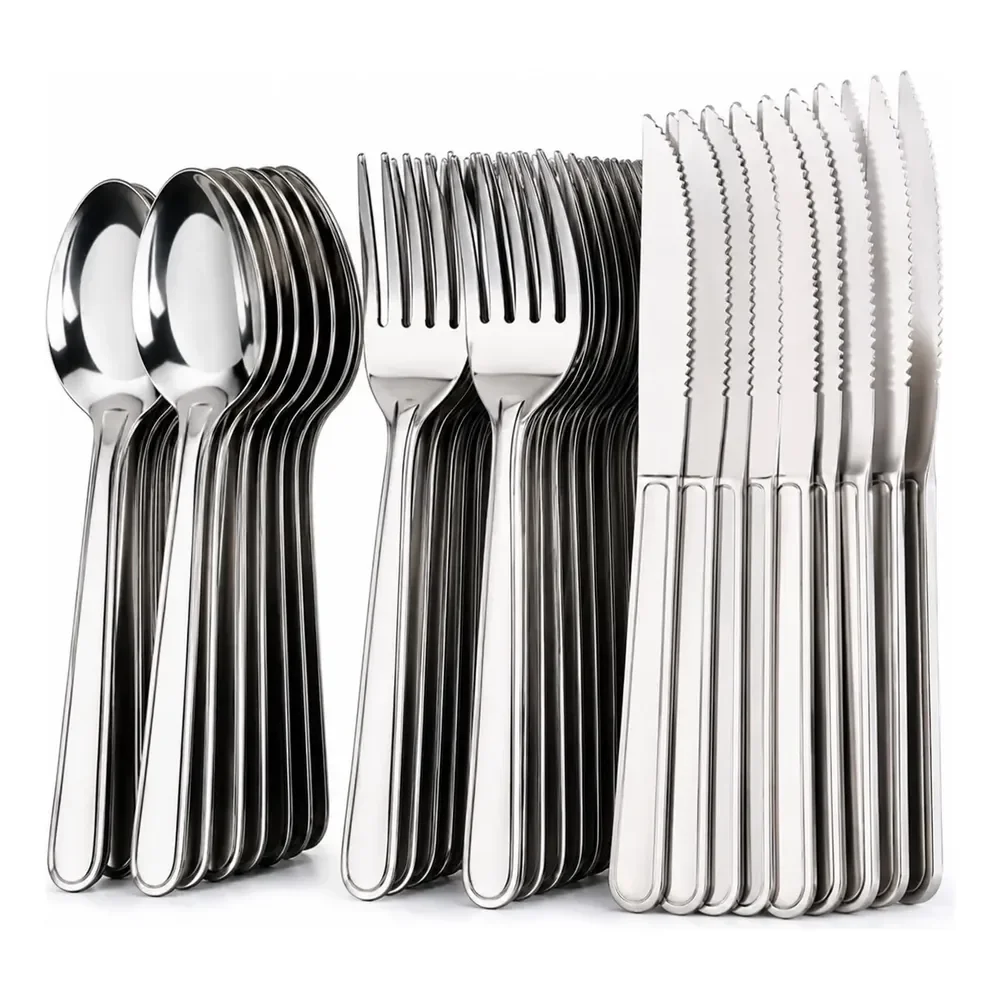 Jogo Talheres 36 Peças Garfo Colher Faca Inox Restaurante Prateado