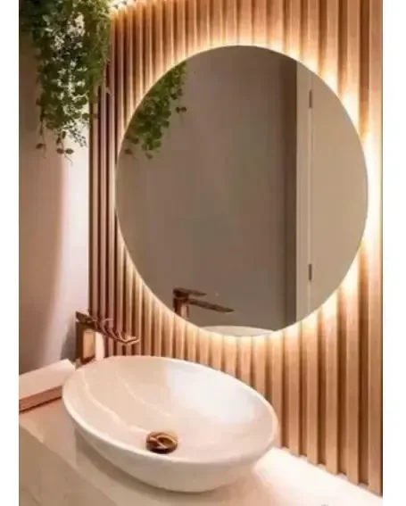 Espelho Redondo 90cm Moderno Decorativo C/led Pilha Quente
