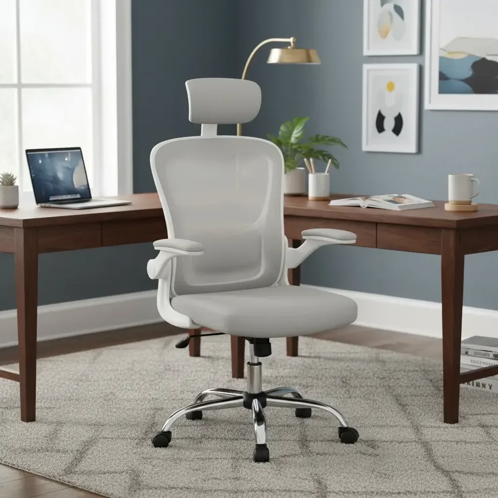 Cadeira De Escritório Ergonômica Giratória Boston G100 Com Estofado Mesh Luvinco Com Ajuste Lombar Cinza Malha