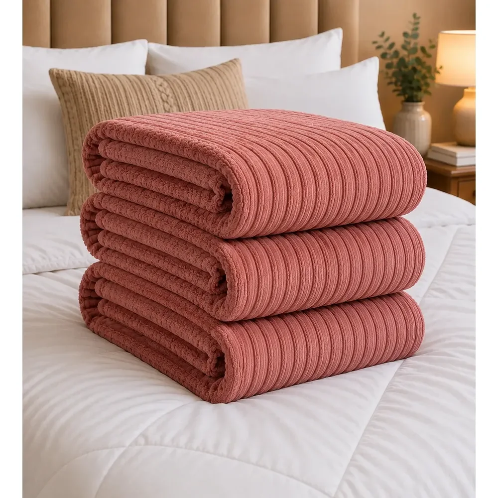 Cobertor Manta Casal Aveludada Canelada Super Macia Luxo Canelada 750 G Rosa