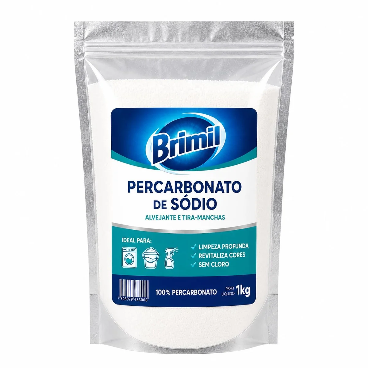 Percarbonato de Sódio 1kg 100% Puro Tira Manchas em Pó Alvejante Biodegradável para Roupas Brancas Coloridas e Limpeza Doméstica