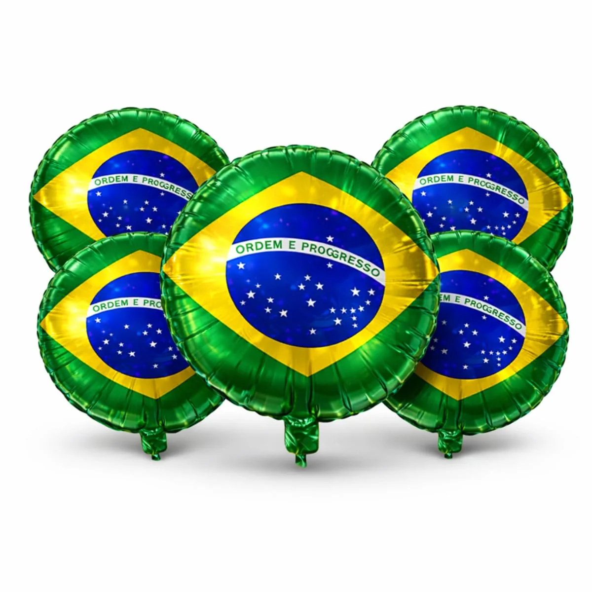 Balão Bandeira do Brasil 18" 45cm Metalizado Kit 5 Unidades Decoração Copa do Mundo Festa Futebol Verde Amarelo