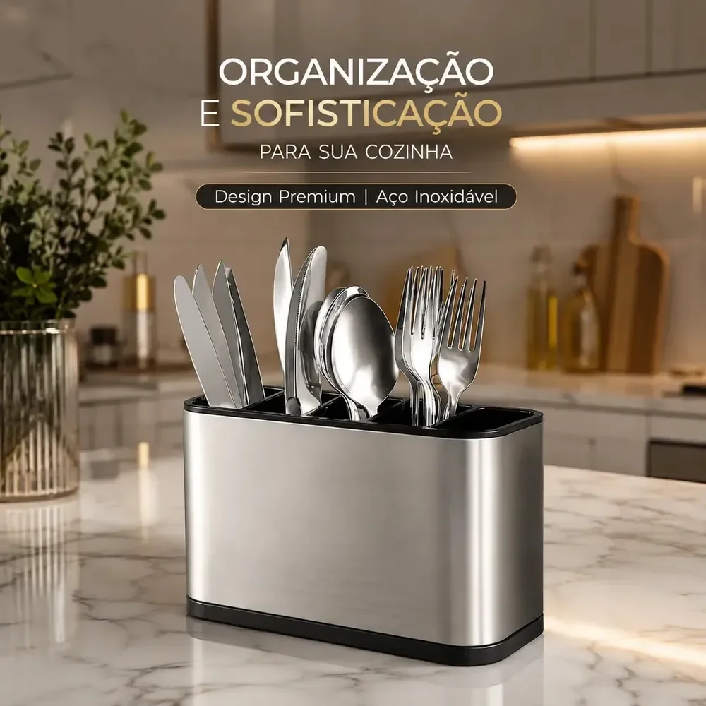 Porta Talheres Escorredor Aço Inox 4 Divisórias Organizador Cozinha Secagem Rápida - Marca Kapwing