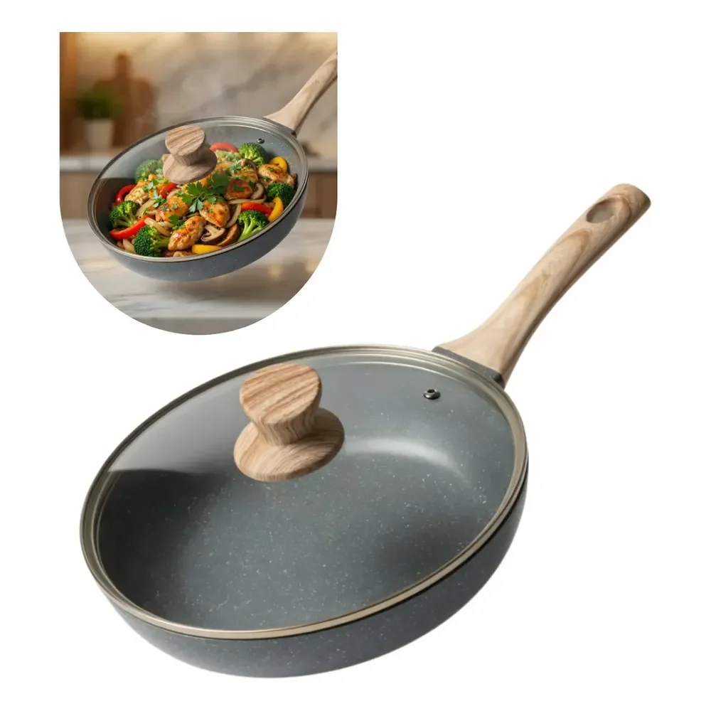 Frigideira Cerâmica Antiaderente Com Tampa Vidro 24cm Dinda Home Grafito