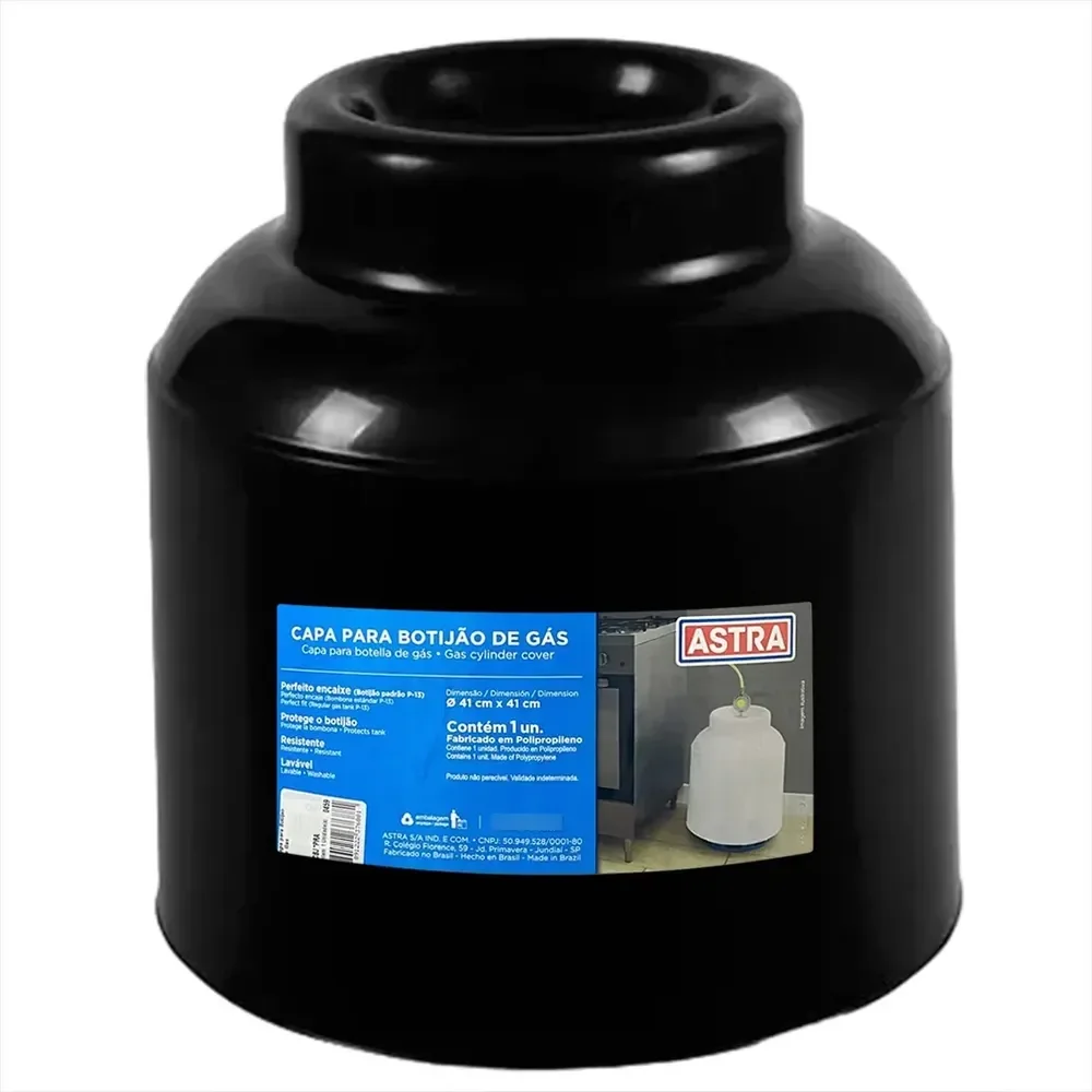 Capa Astra P/ Botijão De Gás Em Pvc Proteção E Durabilidade Liso Preto