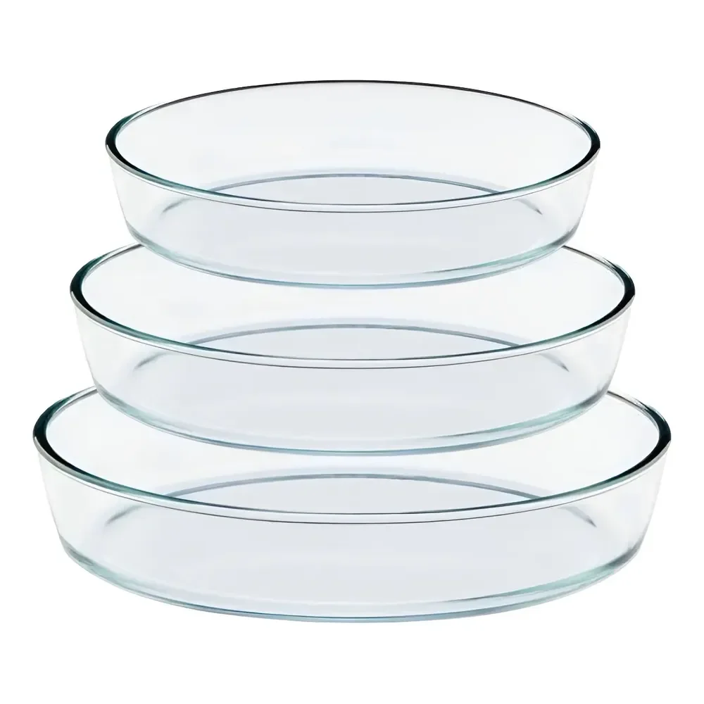 Jogo Com 3 Travessas Refratárias Oval Em Vidro Assadeiras De 1,5l + 2l + 3l