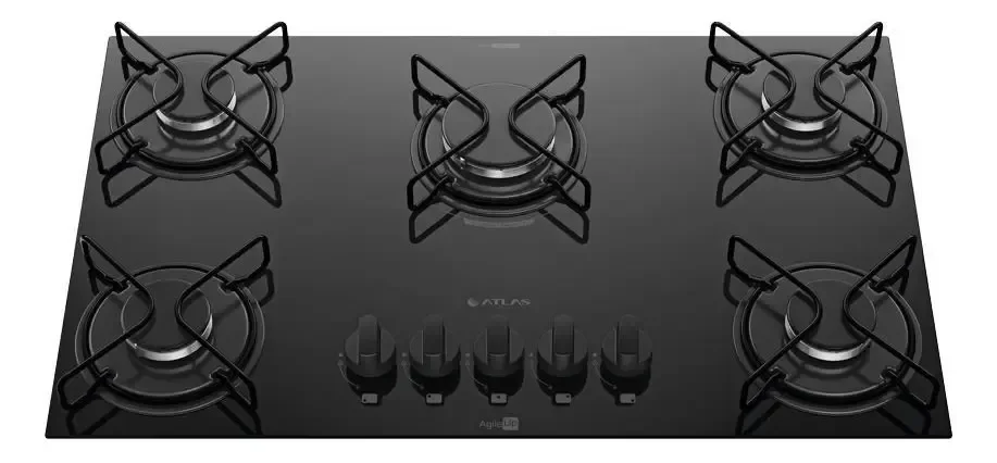 Cooktop 5 Bocas Atlas Agile Up com Mesa De Vidro A Gás Preto Bivolt