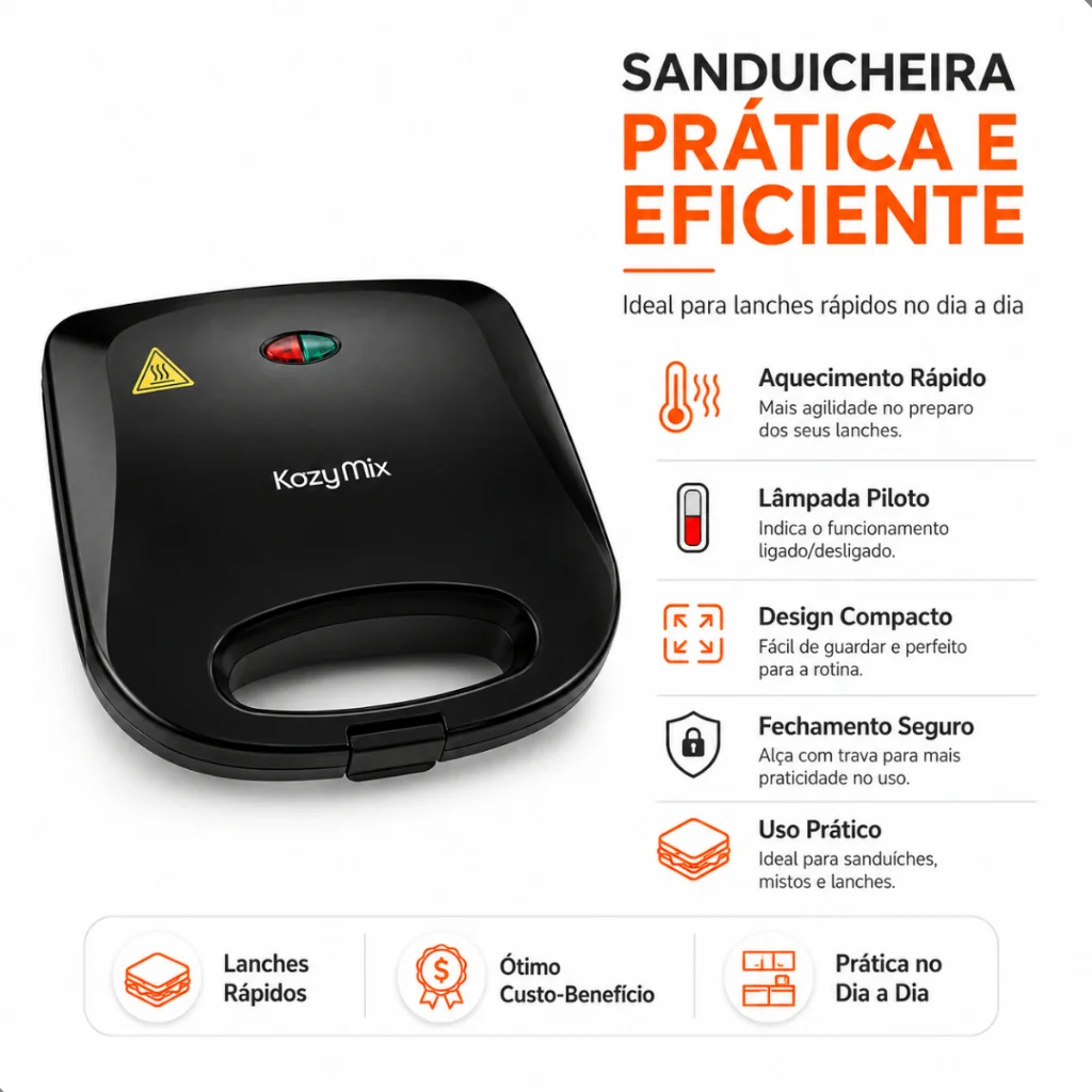 Sanduicheira Elétrica Antiaderente127V Preta Grill para Lanche Misto e Sanduíche