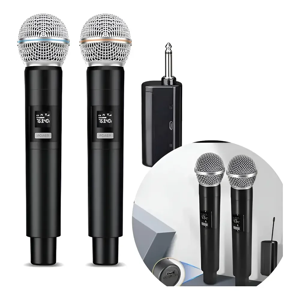 Microfone Sem Fio De Mão Dinâmico Profissional Karaokê Bar Preto