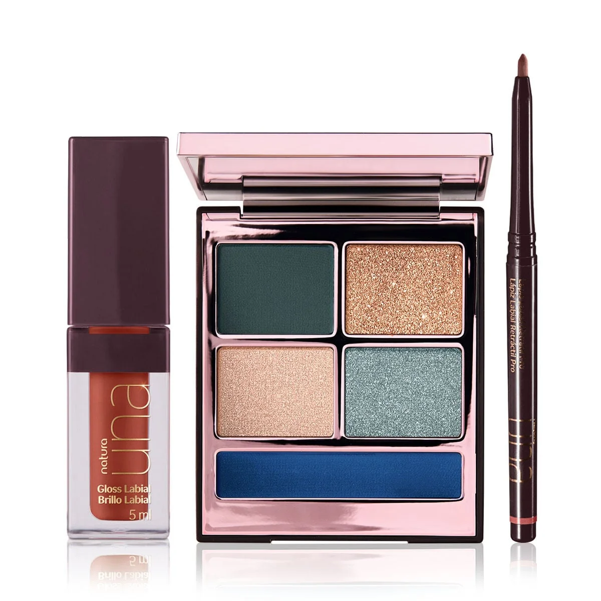 Kit PRO Palette, Lápis Labial e Gloss Marrom Natura UNA