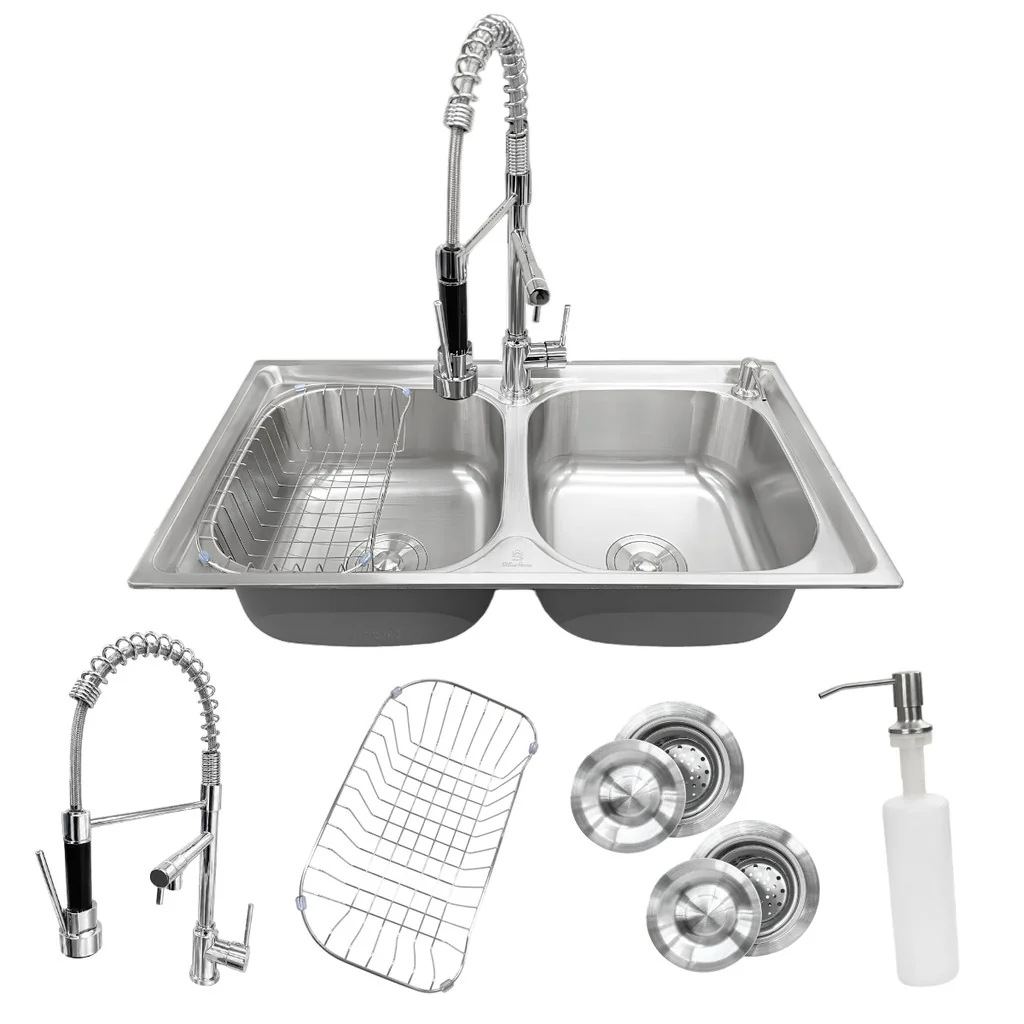 Kit Cuba Dupla Gourmet Cozinha Aço Inox 78x43 e Torneira Monocomando Luxo Completo