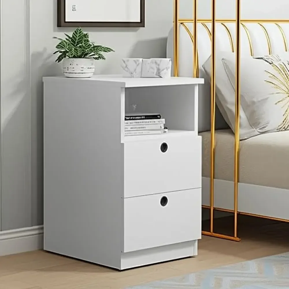 Criado Mudo Taefe Branco 2 Gavetas Estilo Moderno em MDP 15mm