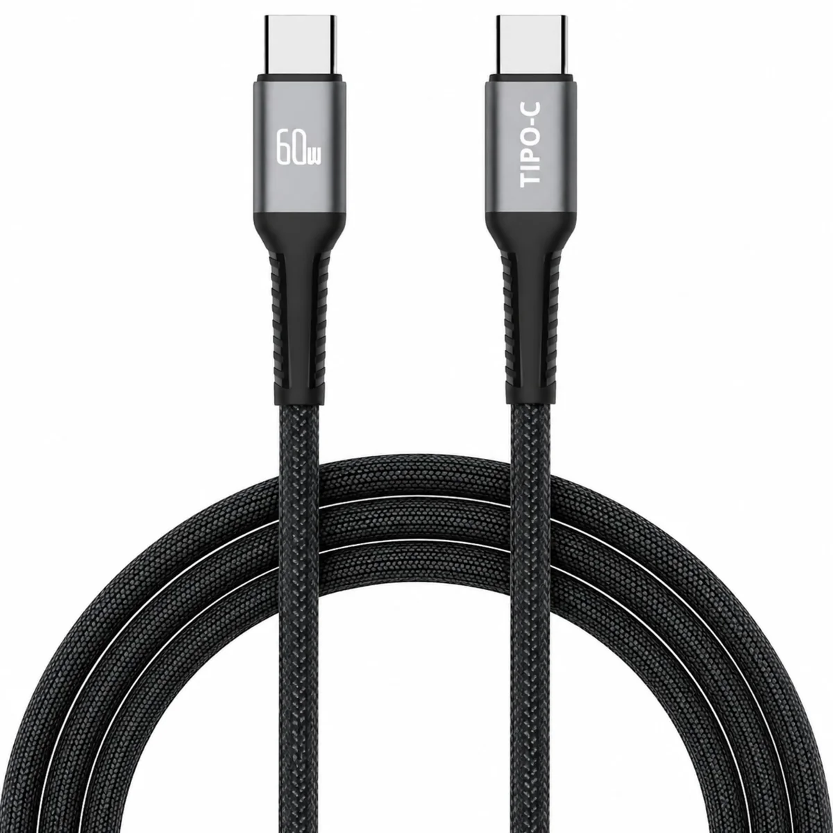 Cabo USB-C para USB-C 2 Metros 60W Turbo Carregamento Rápido — Nylon Trançado Reforçado Compatível iPhone 15/16 Samsung Galaxy Xiaomi MacBook Notebook Tablet — Preto/Branco