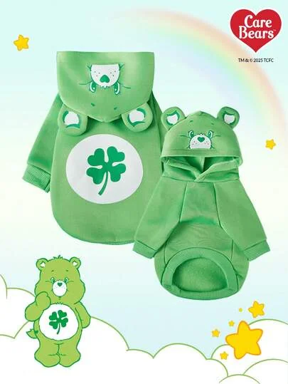 Care Bears X PETSIN 1 Peça Capuz com Orelhas 3D de Urso Apaixonado Verde Acolchoado e Quente para Gatos e Cães, Macio e Confortável, Perfeito para Descansar em Casa em Dias Frios ou Brincar ao Ar Livre em Clima Fresco
