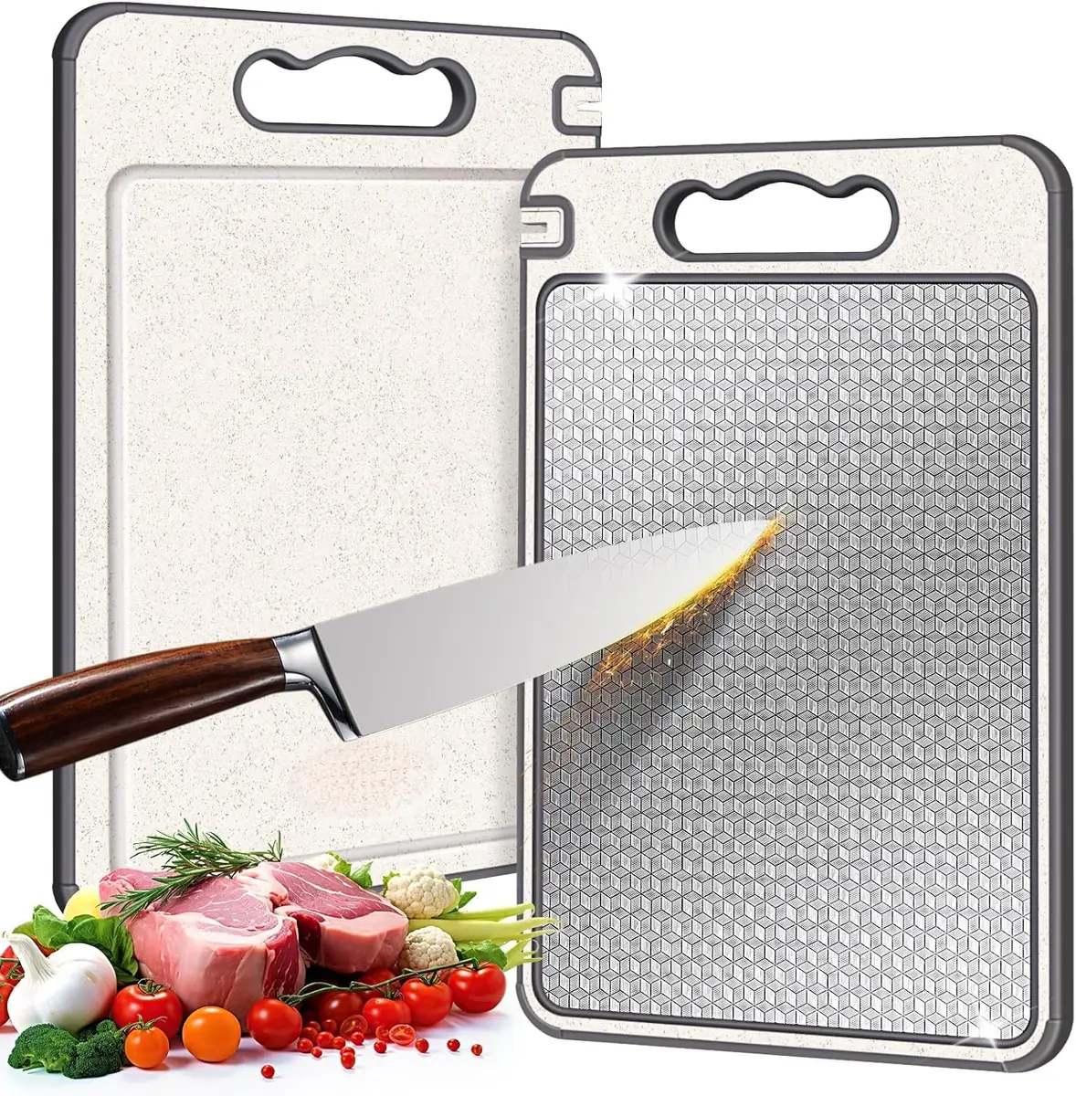 LUMAI Tábua de Corte Dupla Face, Aço Inox 304 com Afiador
