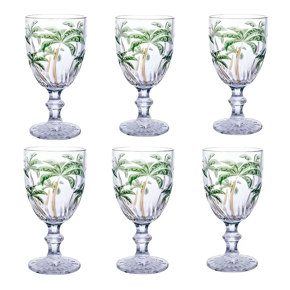 🛍 Conjunto 6 Taças Vidro Palm Tree Coqueiro 300ml Transparente Class Home