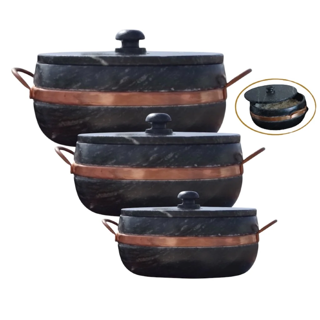 Jogo 3 Panelas Tradicionais pedra sabão (1.5L + 800ml + 500ml) Arte Pedra
