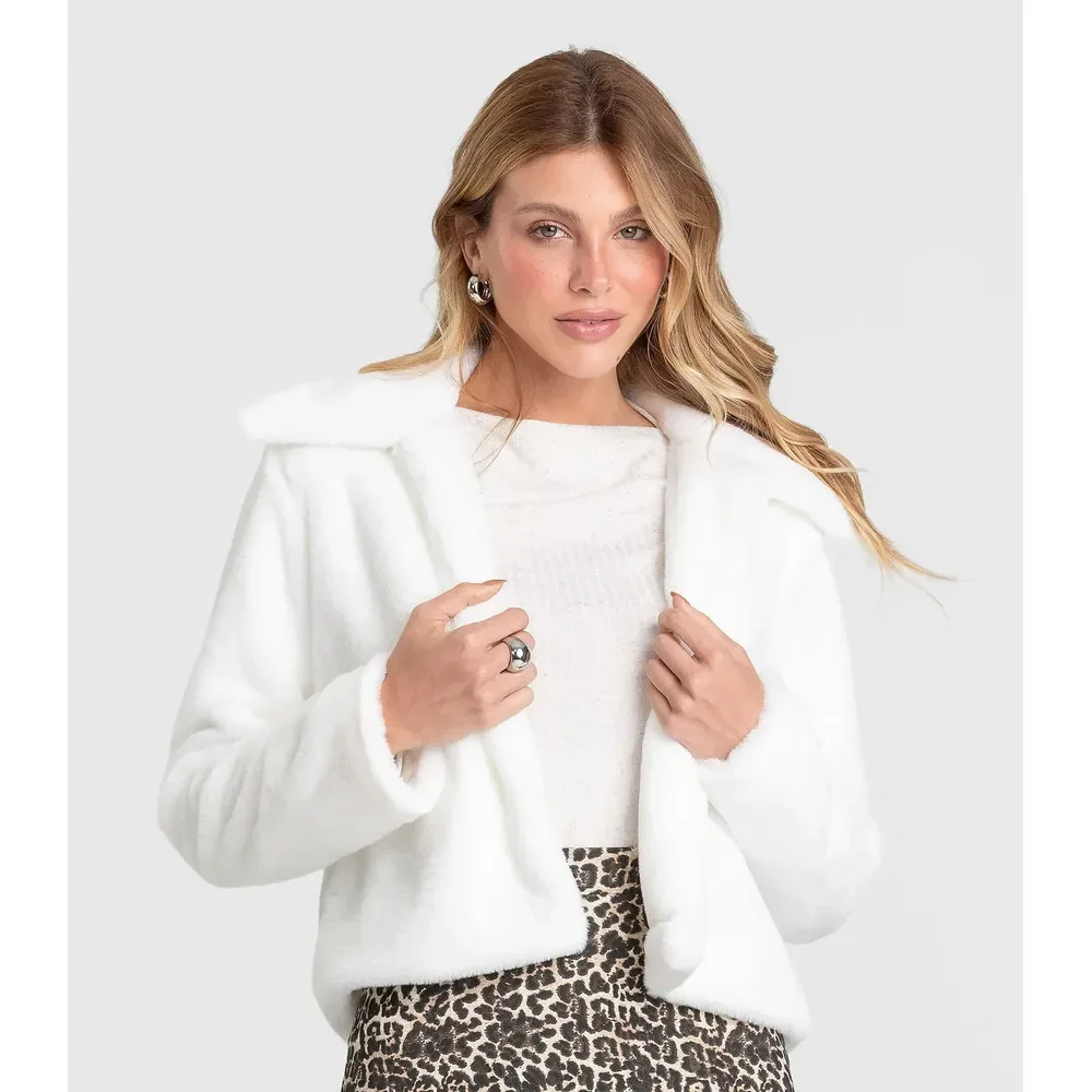 Casaco Feminino Em Pelo Safira Dianna Bege Branco Pp
