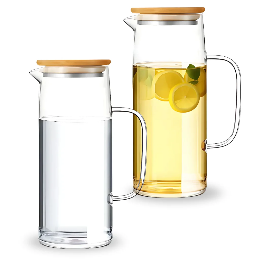 Jarra De Vidro Borossilicato Com Tampa Bambu 1,2 Litros Agua Suco