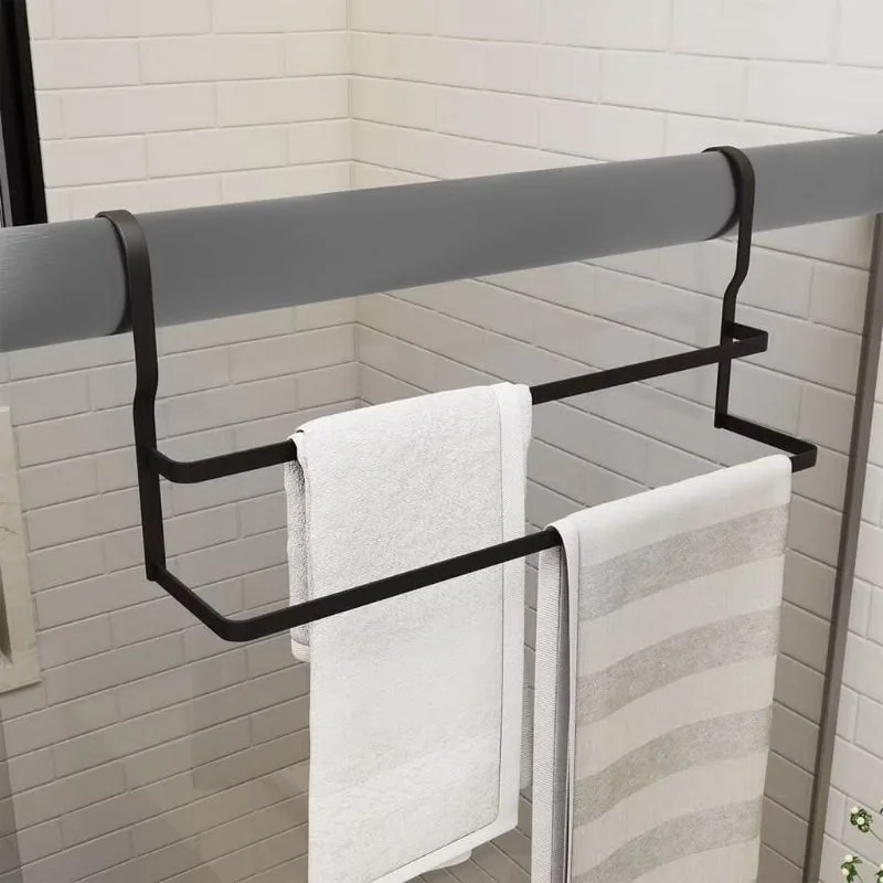 Suporte Duplo Porta Toalha De Box Duplo 50CM Preto Fosco