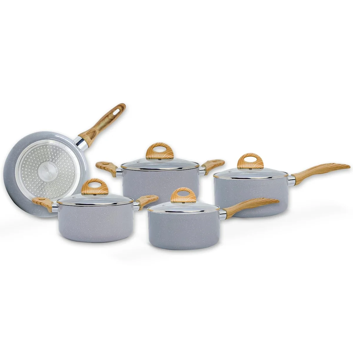 Brinox - Jogo de Panelas Ceramic Life 5 Peças Smart Plus com Fundo de Indução - Cinza Wooden