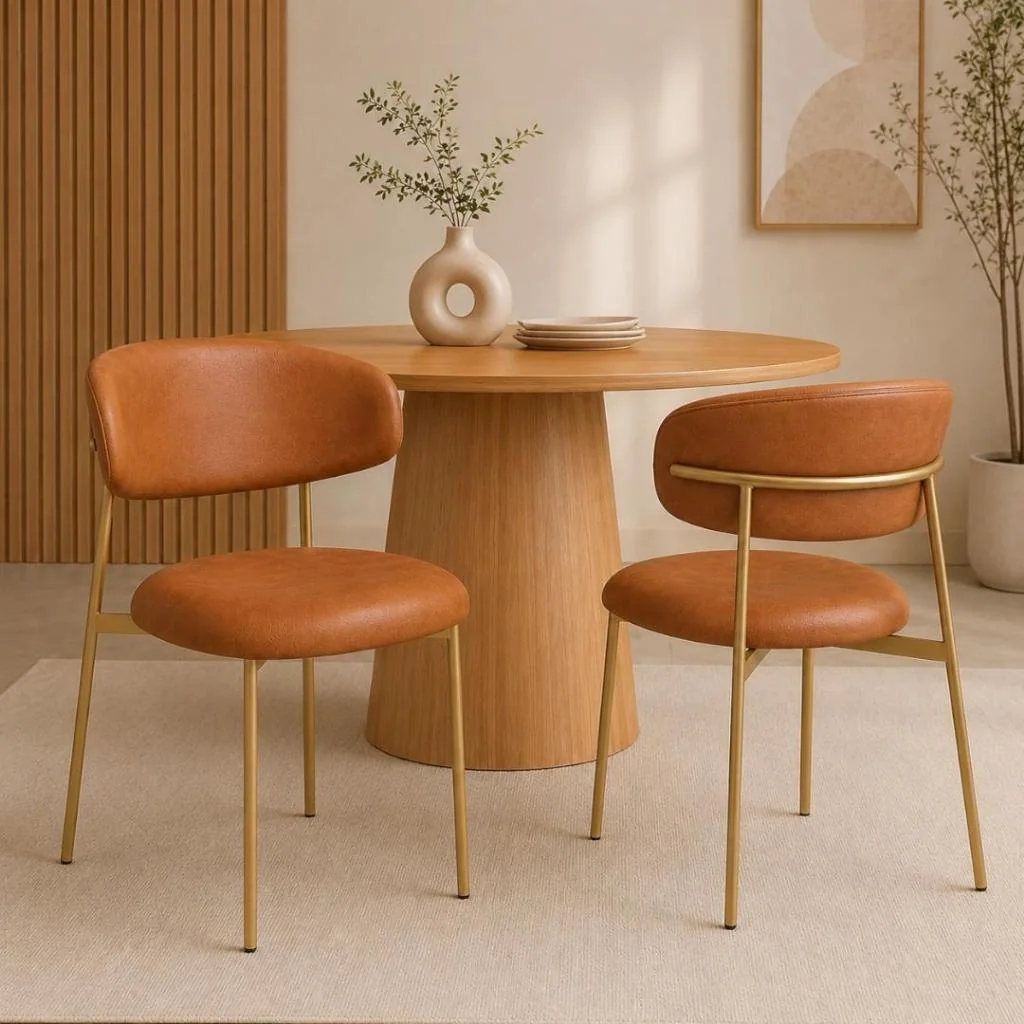 Kit 2 Cadeira Elegante Moderna Orgânica em Courino Premium Luxo Confortável Resistente Sala de Jantar Cozinha