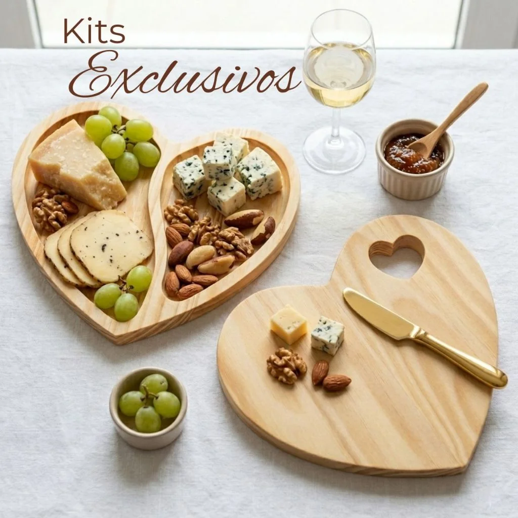 Kit Tabua de Frios e Petisqueira Coração para Servir e Decorar Mesa Posta