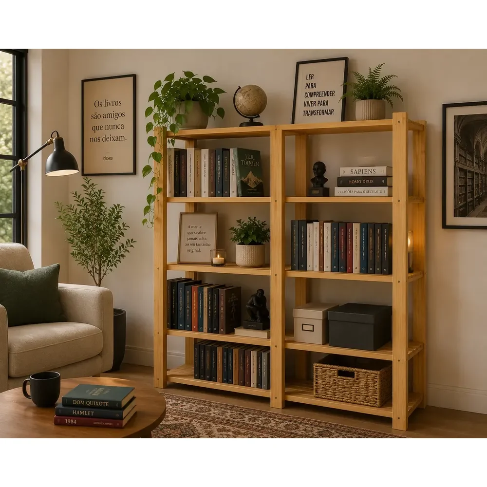 Estante Multiuso Para Livros Madeira Pinus Natural Livraria Marrom
