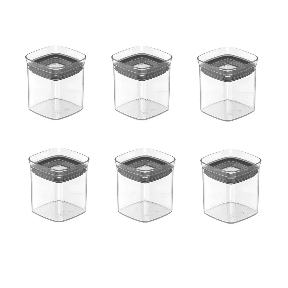 Potes Hermético Porta Condimentos Tempero Quadrado Clear 6 Peças Ou