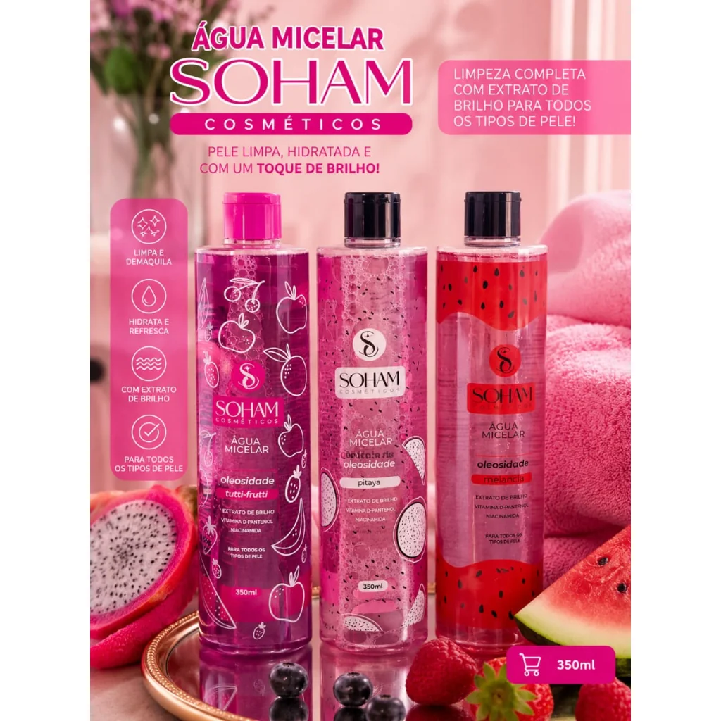 ✨ ÁGUA MICELAR SOHAM COSMÉTICOS 310ML ✨