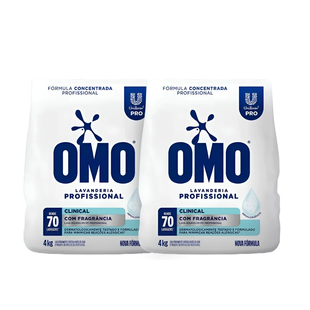 KIT C/2 Lava Roupas em Pó 4kg Omo Clinical Com Fragrância