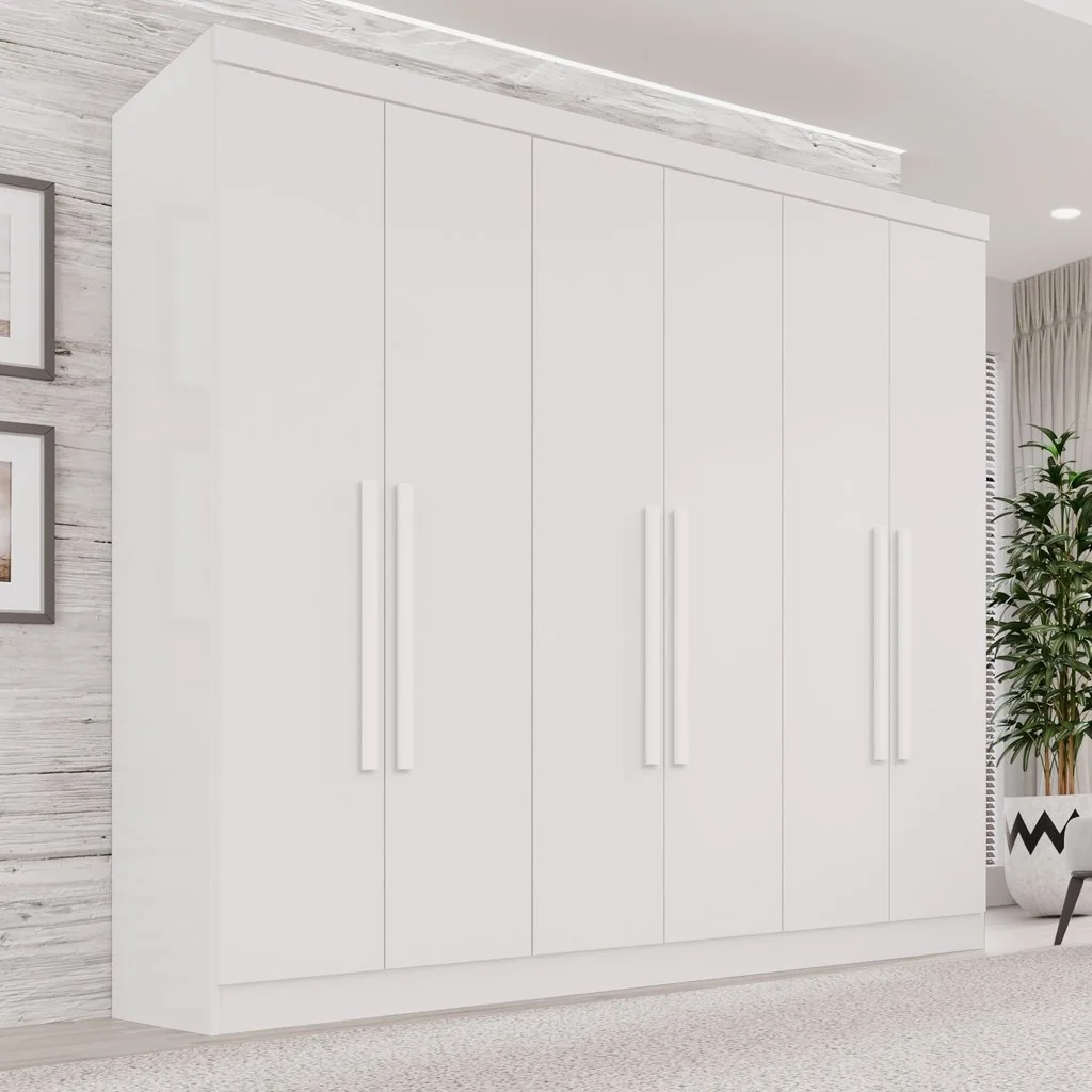Guarda-Roupa Casal 6 Portas 2 Gavetas França Branco Branco