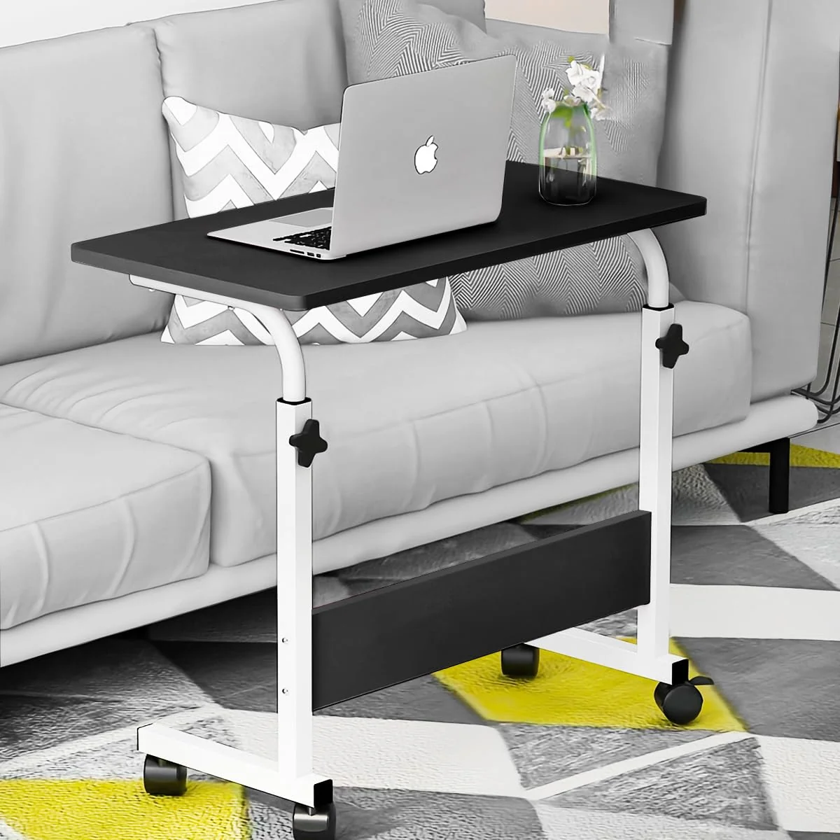 Mesa ajustável dobrável, mesa de notebook lateral com ajuste de altura (Preto-Básico)